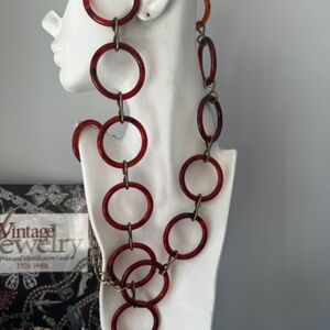 Vintage Tortoise Lucite Big  Rings Chain Link Belt